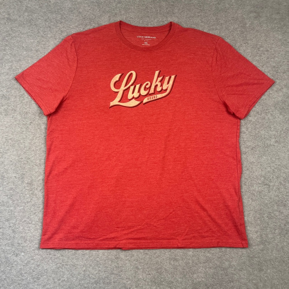 Lucky Brand T-Shirt Mens XXL Red Lucky Logo Graphic Tee Short Sleeve Casual